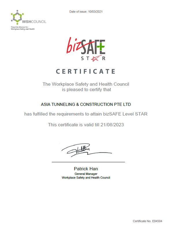 BizSafe certificate - 2021